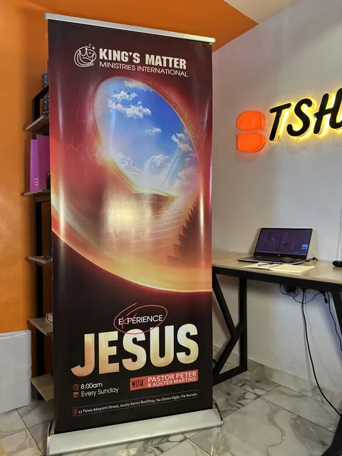 King's Matter Ministries roll-up banner standing in the TSH studio