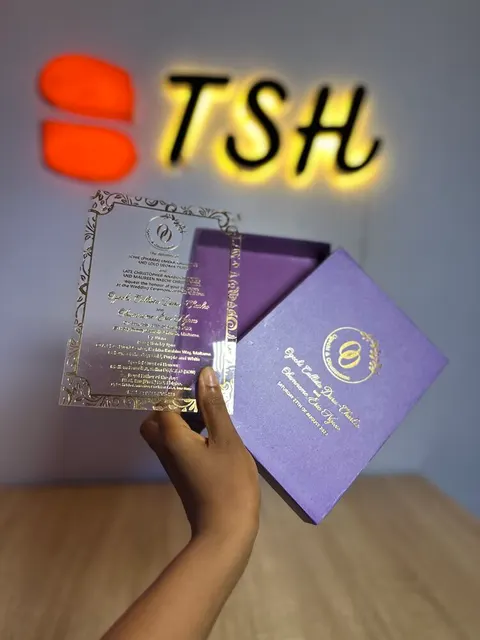 Gold foil acrylic wedding invitation with keepsake box