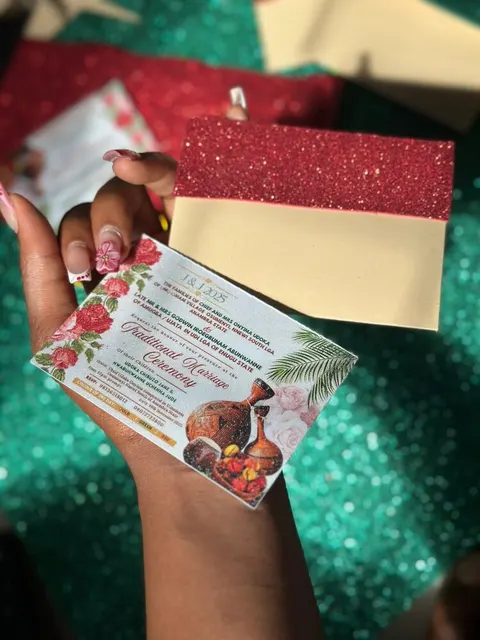 Glitter-finish traditional wedding invitation and envelope